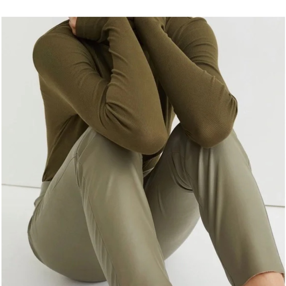 H&M Olive Army Green 4 Seamed Leggings Skinny Ankle Pants Vegan Leather High